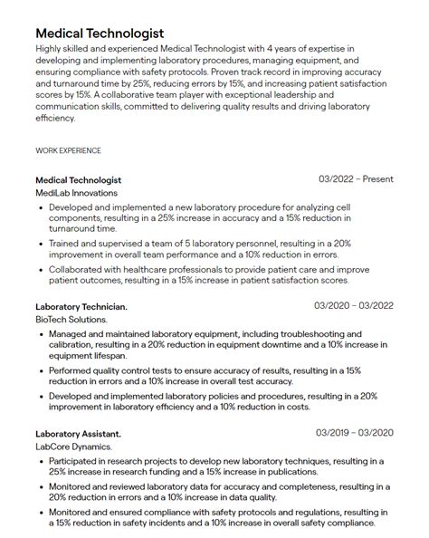 4 Medical Technologist Resume Examples With Free Templates
