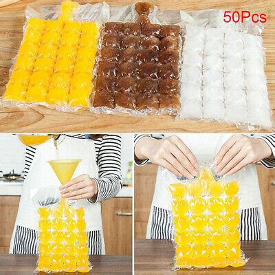 50Pcs Disposable Ice Cube Bags Clear Fridge Freezer Self Sealing Plastic Ebay