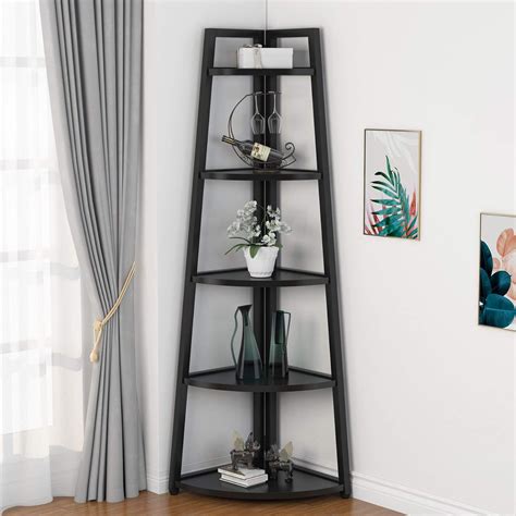 70 Tall Corner Shelf 5 Tier Ladder Shelf Plant Stand Bookshelf For Living Room