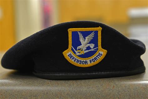 A 20Th Security Forces Squadron Blue Beret Lies On A Counter At Shaw Air Force Base S C Jan 18 2017 The Beret Displays The Security Forces Motto Defensor Fortis Which Is Latin