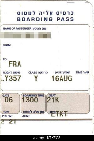 A Boarding Pass For El Al Flight Ly 357 From Tel Aviv To Frankfurt