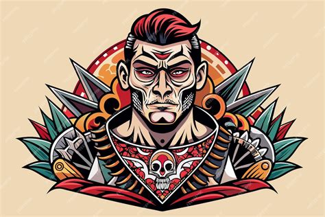 A Detailed Tattoo Design Showcases A Strong Warriorlike Character With