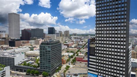 Aerial Shot Of Skyscrapers Office Buildings And Hotels In The City