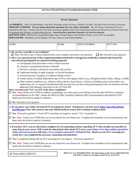 Af Form 4446A Download Printable Pdf Or Fill Online Air Force Physical