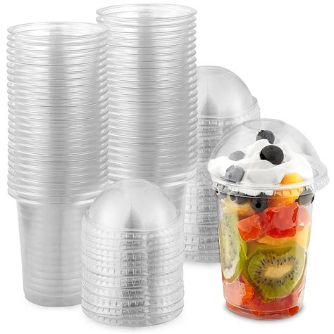 Amazon Com 12 Oz Clear Plastic Dessert Cups With Lids Set Of 50 Small Disposable Parfait Cup Dome Lid No Hole 12 Ounce Party Fruit Containers Banana Pudding Bowl Jello Ice Cream Desserts