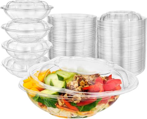 Amazon Com Jaluxing 18 Oz 50 Sets Clear Plastic Salad Bowls With Airtight Lids Disposable To Go Mixing Containers Serving For Fruit Quinoa Lunch And Meal Prep Home Kitchen