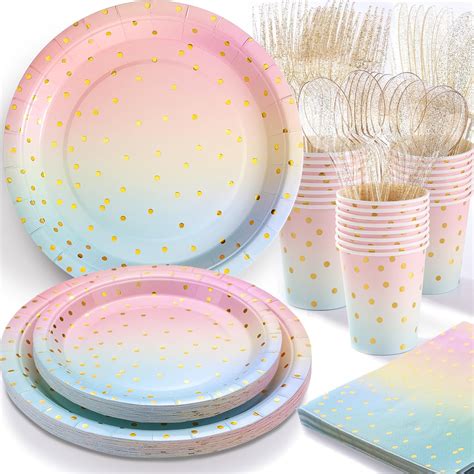Amazon Com Pastel Party Supplies Rainbow Pastel Party Paper Plates Cups Napkins Dinnerware Set For Pastel Party Decorations Girl Birthday Baby Showers Bridal Shower Wedding Serves 24 Home Kitchen