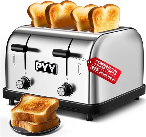 Amazon Com Pyy Toaster Commercial 4 Slices 225 Slices Hour 1800W Pop Up Wide Slots 1 57 Inch Stainless Steel 6 Level Setting Home Kitchen