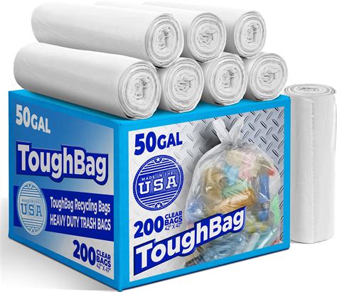 Amazon Com Toughbag 50 Gallon Trash Bags Heavy Duty Clear Trash Bags