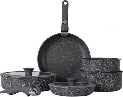 Amazon Com Vkoocy Non Stick Pot And Pan Set With Removable Handle
