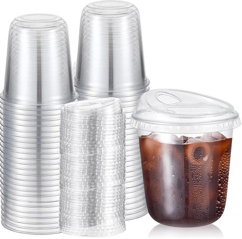 Amazon Com Ziliny 50 Sets Clear Plastic Coffee Cups With Sip Lids