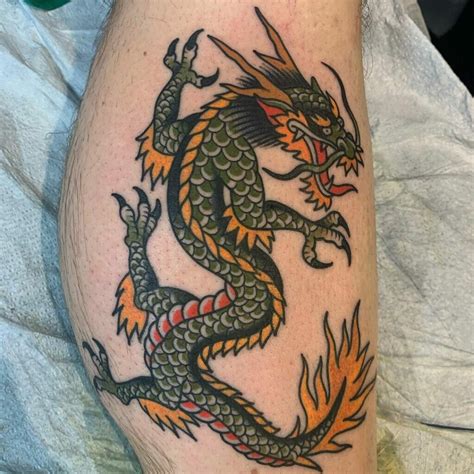 American Traditional Dragon Tattoo Traditional