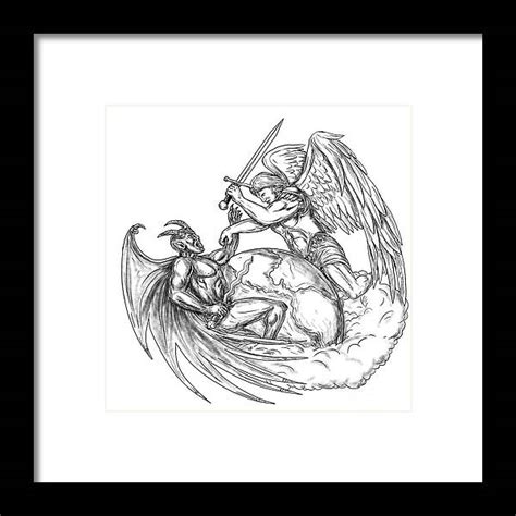 Angel Fighting Demon Over Earth World Tattoo Art Print For Sale By Patrimonio Redbubble
