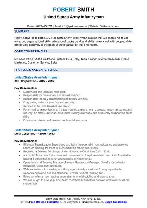 Army Infantry Resume