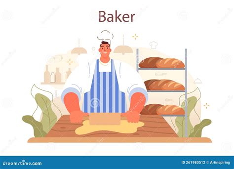 Baker Concept Chef In The Uniform Baking Bread And Pastry Stock Vector