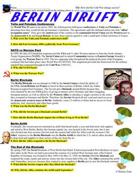 Berlin Airlift Berlin Blockade Stalin Reading Comprehension Worksheet