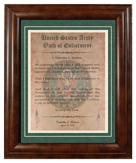 Best Us Army Oath Of Enlistment Aged Parchment Framed Matted