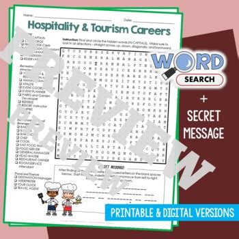 Careers In Hospitality And Tourism Word Search Puzzle Activity Worksheet