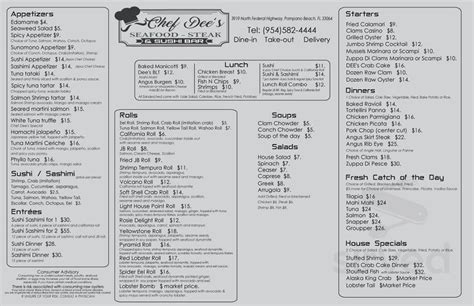 Chef Dee Menu