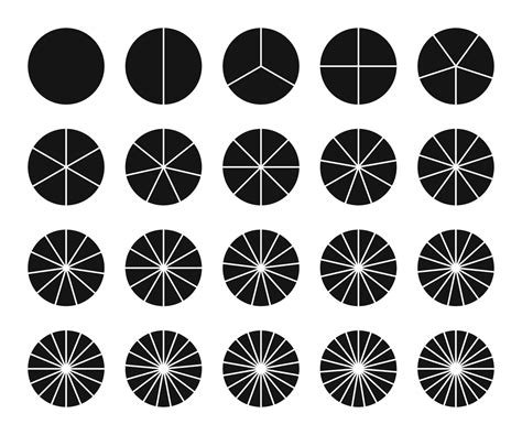 Circles Divided Into Parts From 1 To 20 Circle Segments Set Fraction