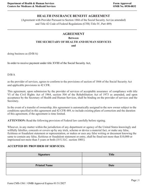 Cms Health Insurance Benefit Agreement