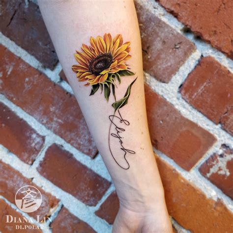 Colorful Sunflower Tattoo With Faith
