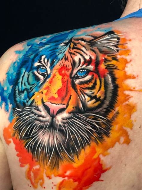 Colorful Tiger Tattoos On White Background
