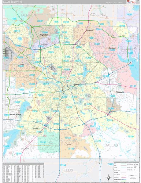 Dallas County Tx Business Reference 5 Digit Zip Code Wall Map Zipcodemaps