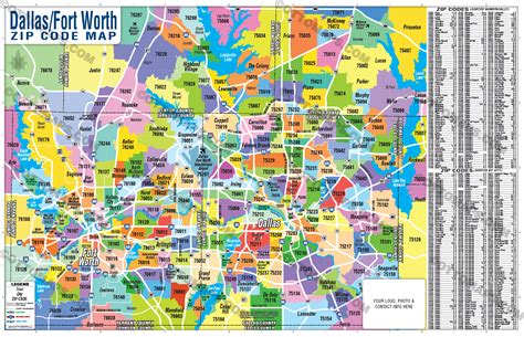 Dallas Fort Worth Zip Code Map Zip Codes Colorized Poster Prints