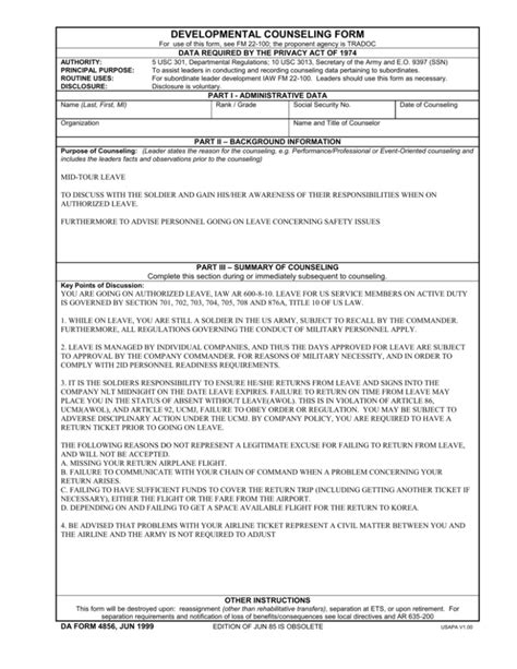 Developmental Counseling Form Military Leave Guidance