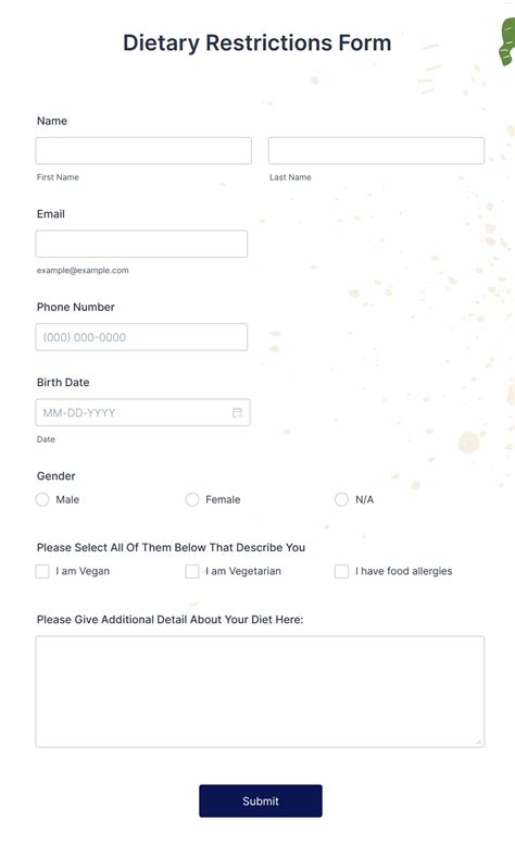 Dietary Restrictions Google Form Template Social Media Template