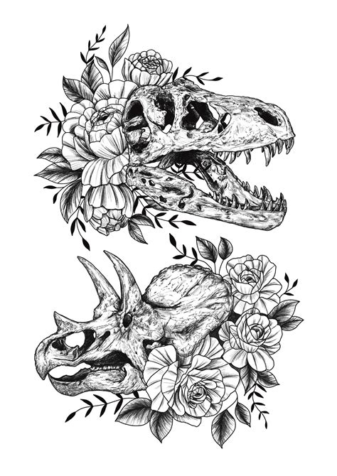 Dinosaur Skull And Flowers Tattoo Tattoodo
