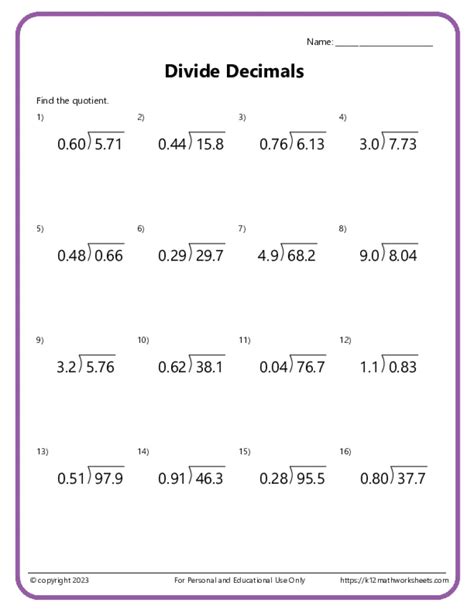 Division Of Decimal Fractions By Multiples Divisions By Multiples