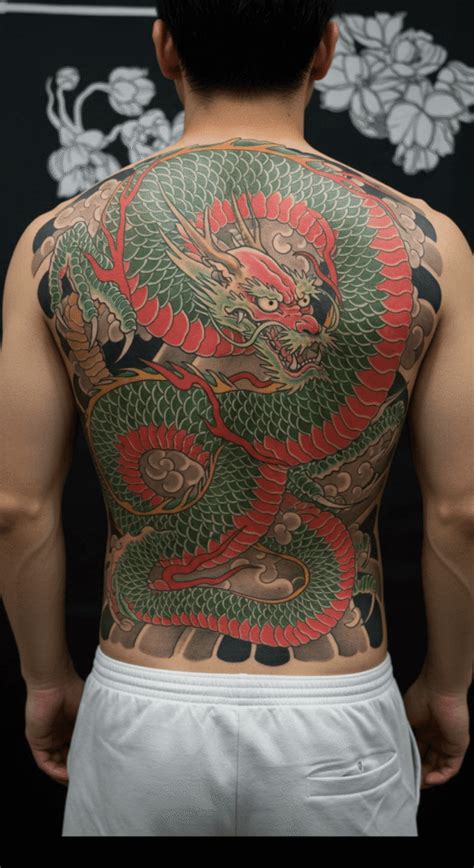 Dragon Full Back Japanese Black And Grey Tattoo
