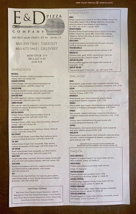 E D Pizza Company Avon Menu Prices Restaurant Reviews Tripadvisor