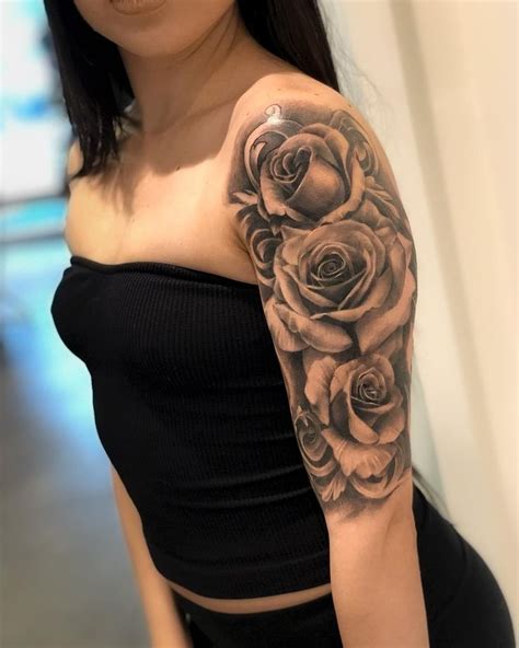 Elegant Black And Grey Rose Half Sleeve Tattoo Timeless Grace For