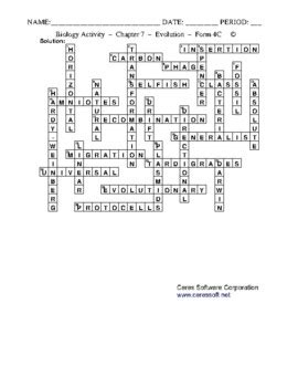 Evolution High School Biology Crossword With Word Bank Worksheet Form 1