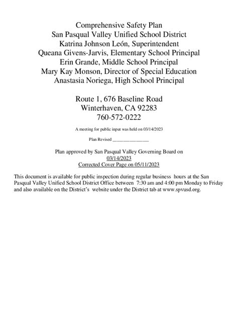 Fillable Online Comprehensive Safety Plan San Pasqual Valley Unified