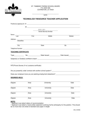 Fillable Online Stpsb Technology Resource Application St Tammany