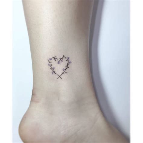 Flower Heart Tattoo Placed On The Ankle Fine Line Flower Heart Tattoo Placed On The Ankle Fine Line