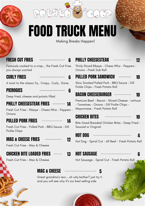 Food Truck Menu Potato Coop
