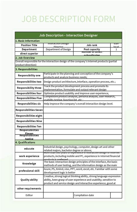Free Job Descriptions Templates For Google Sheets And Microsoft Excel