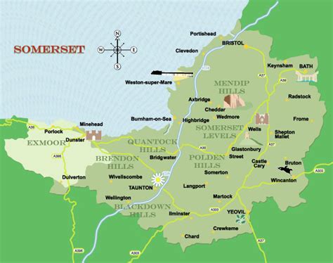Free Map Of Somerset County In South West England