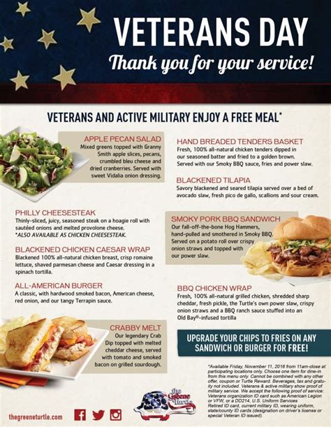 Free Meals For Veterans Today