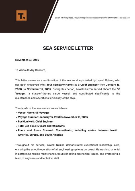 Free Sea Service Letter Template To Edit Online