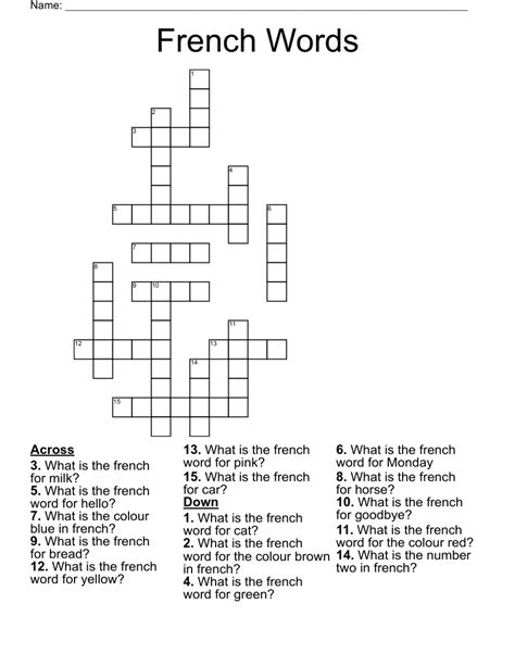 French Origin Words Crossword Wordmint