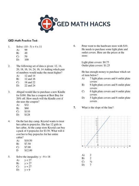 Full Length Ged Math Practice Test Answers And Explanations