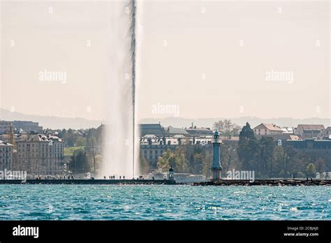 Geneva Switzerland April 15 2019 Lake Of Geneva With Its Jet D Eau