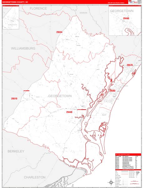 Georgetown County Sc Zip Code Wall Map Basic Style By Marketmaps