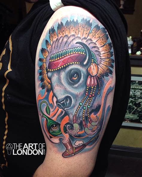 Great White Buffalo Native American Headdress Tattoo By London Reese Tattoonow
